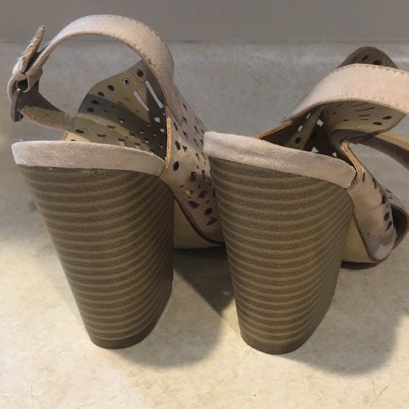 JustFab Serephine Open Toe Stacked Heels Size 6 - Picture 7 of 8